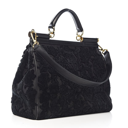 Dolce & Gabbana Velvet Floral Large Miss Sicily Satchel Black 3 of 12