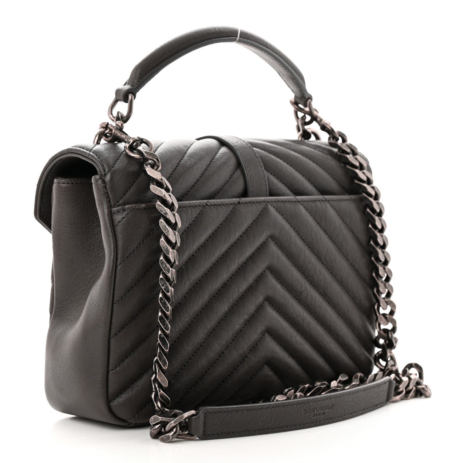 Saint Laurent Sheepskin Matelasse Chevron Monogram Medium College Bag Asphalt 3 of 15