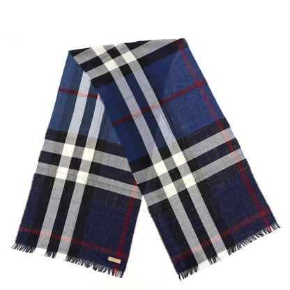 Burberry Wool Cashmere Giant Check Lightweight Scarf Parade Navy 2 of 4