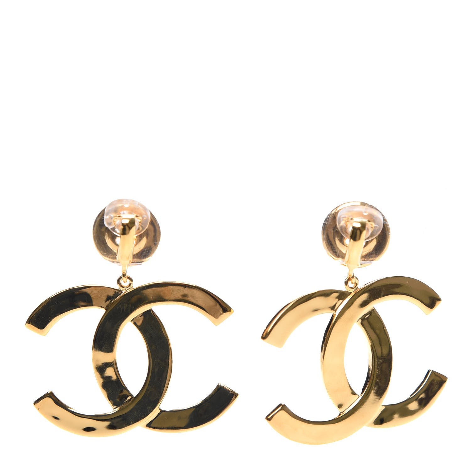 Chanel Metal Large Paris Button Clip On Earrings Gold 2 of 5
