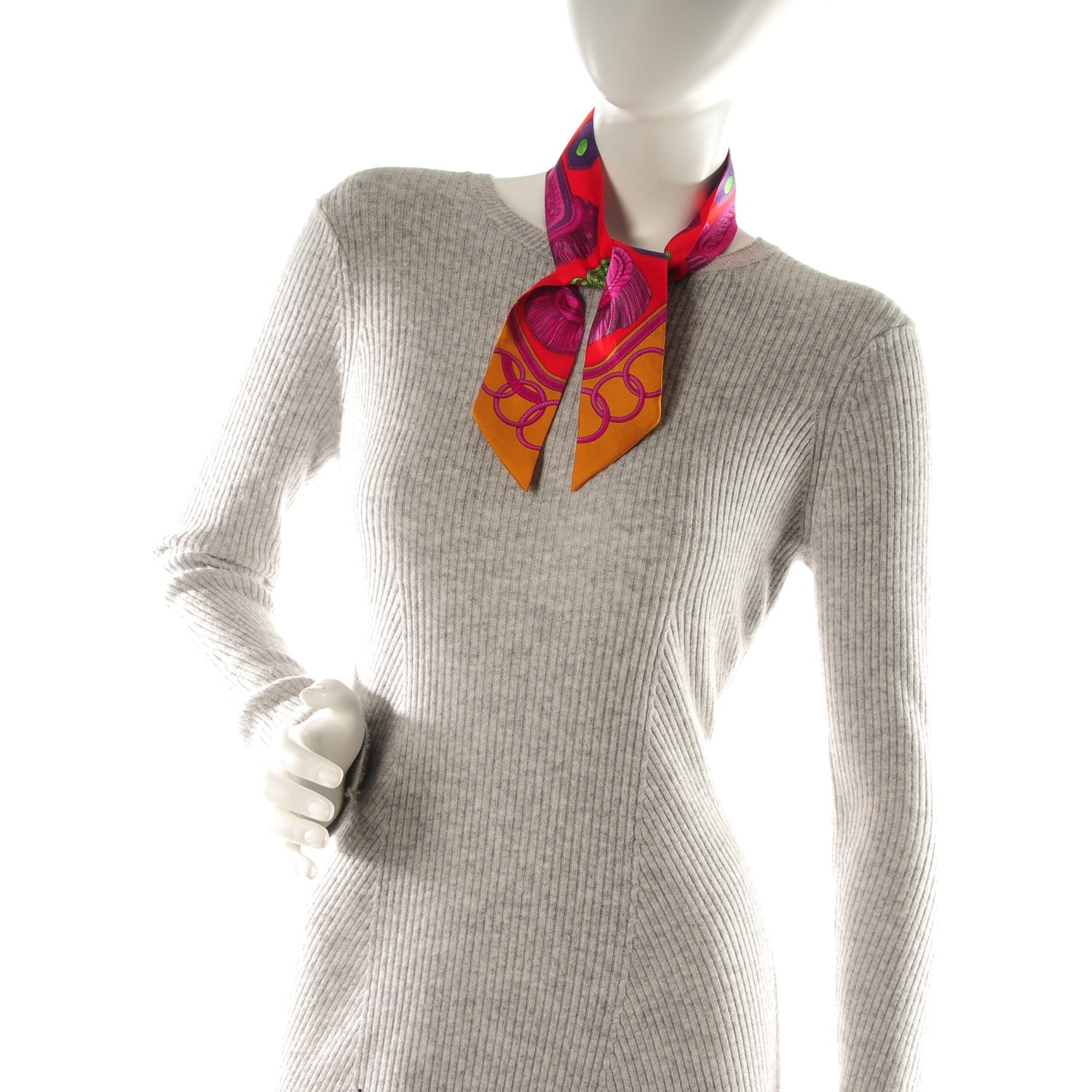 Hermes Silk Epaulettes Twilly Rouge Ocre Fuchsia 2 of 6