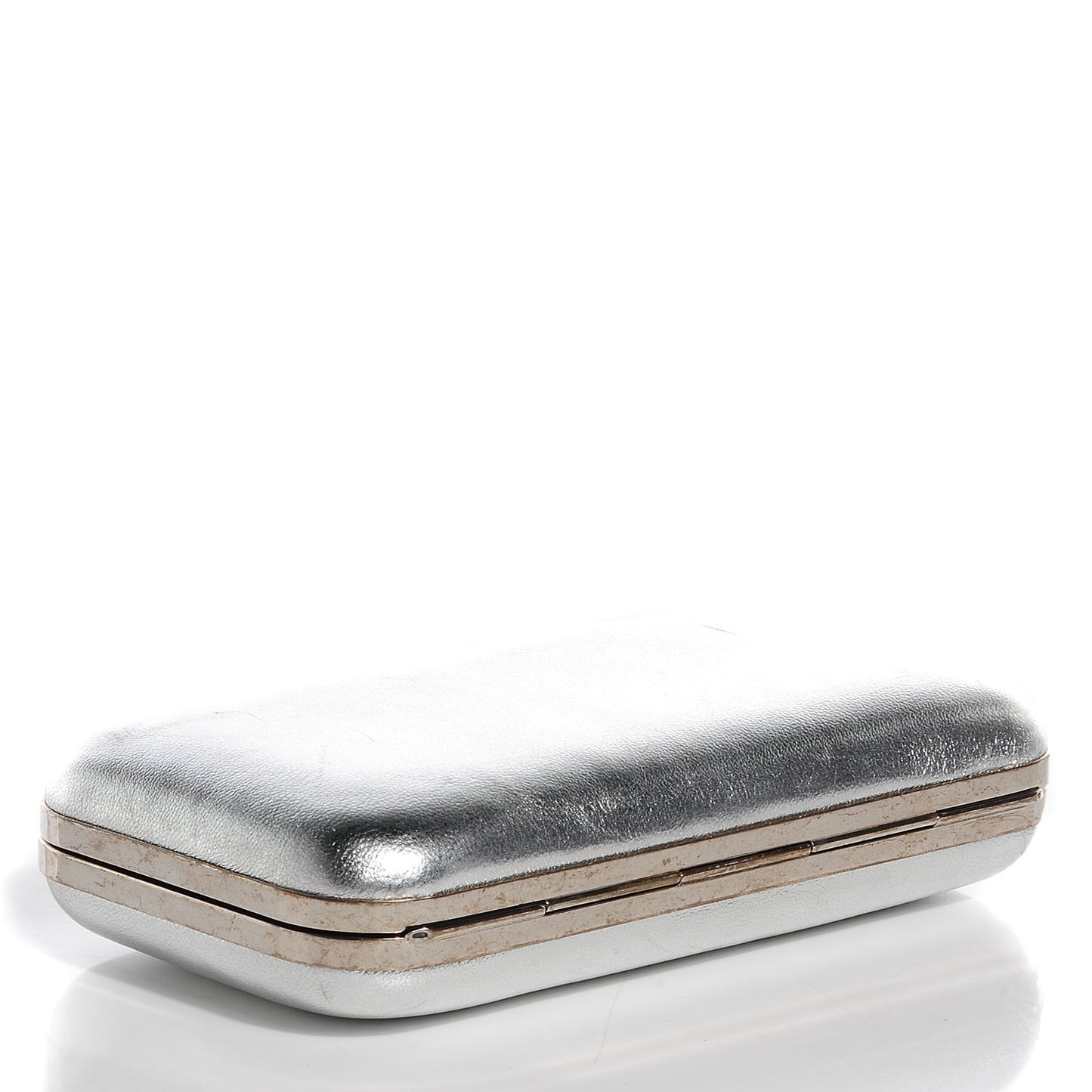Leather Twin Skull Box Clutch Silver