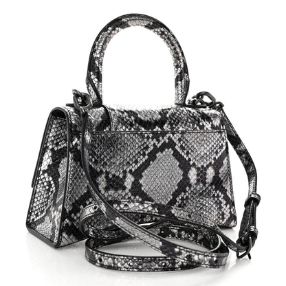 Balenciaga Shiny Calfskin Snakeskin Embossed Hourglass Top Handle Bag XS Silver Black 3 of 9