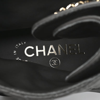 Chanel Shiny Lambskin Quilted Lace Up Combat Boots 39 Grey Black 8 of 9