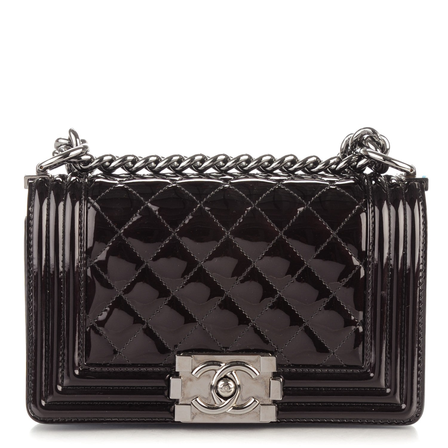 Chanel Patent Calfskin Quilted Small Boy Flap Burgundy 1 of 7