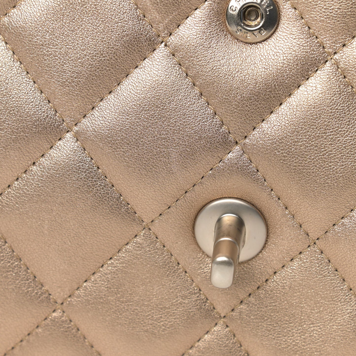 Metallic Lambskin Quilted Jumbo Double Flap Gold