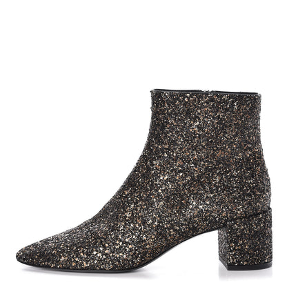 Saint Laurent Glitter Loulou Ankle Boots 39 Black Gold 1 of 8