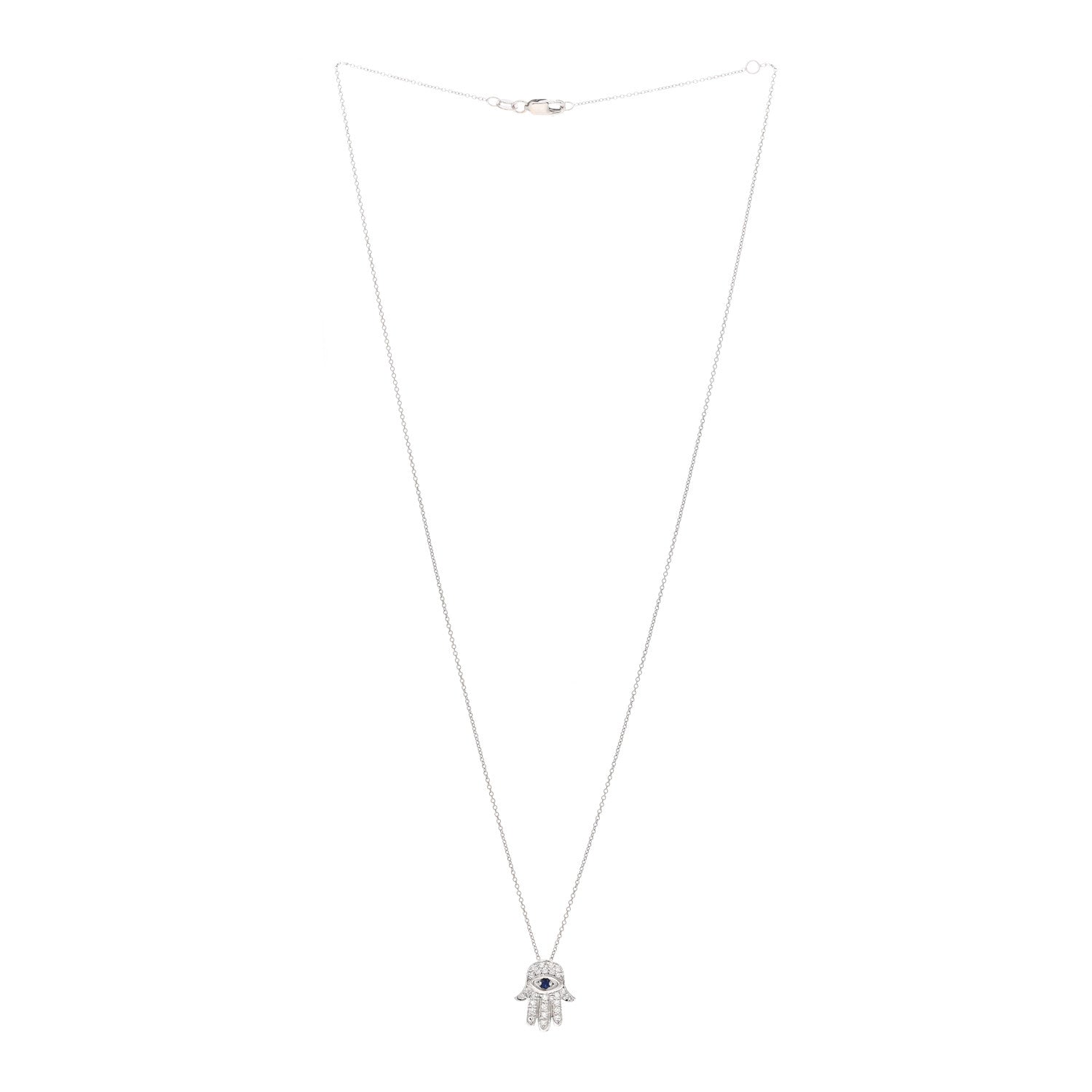 Roberto Coin 18K White Gold Diamond Blue Sapphire Hamsa Pendant Necklace 3 of 4