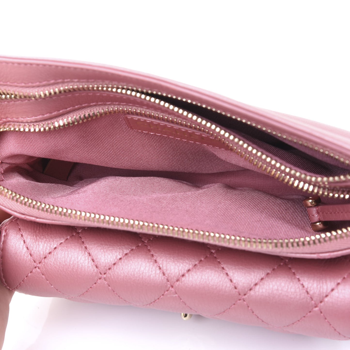 Metallic Calfskin Flap Chain Waist Bag Pink