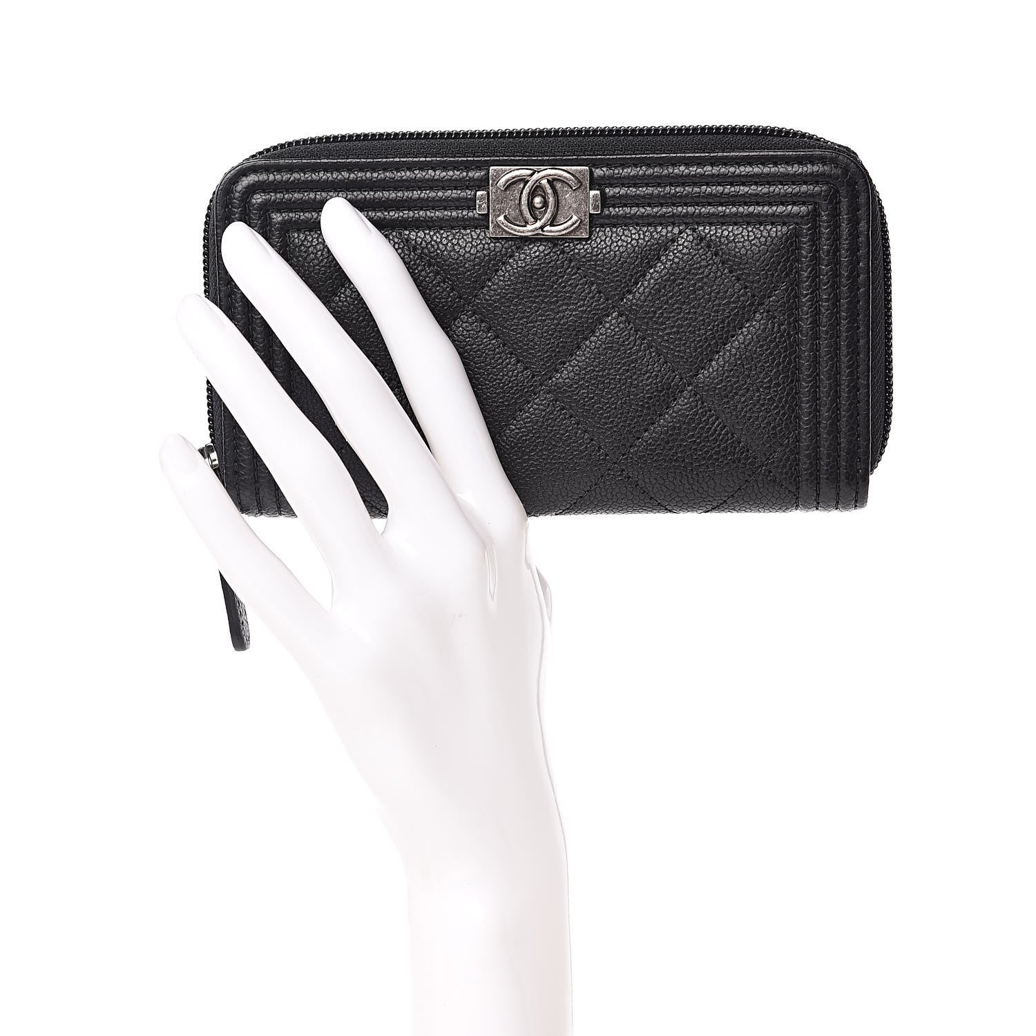 Chanel Caviar Quilted Small Boy Zip Around Wallet Black 2 of 10