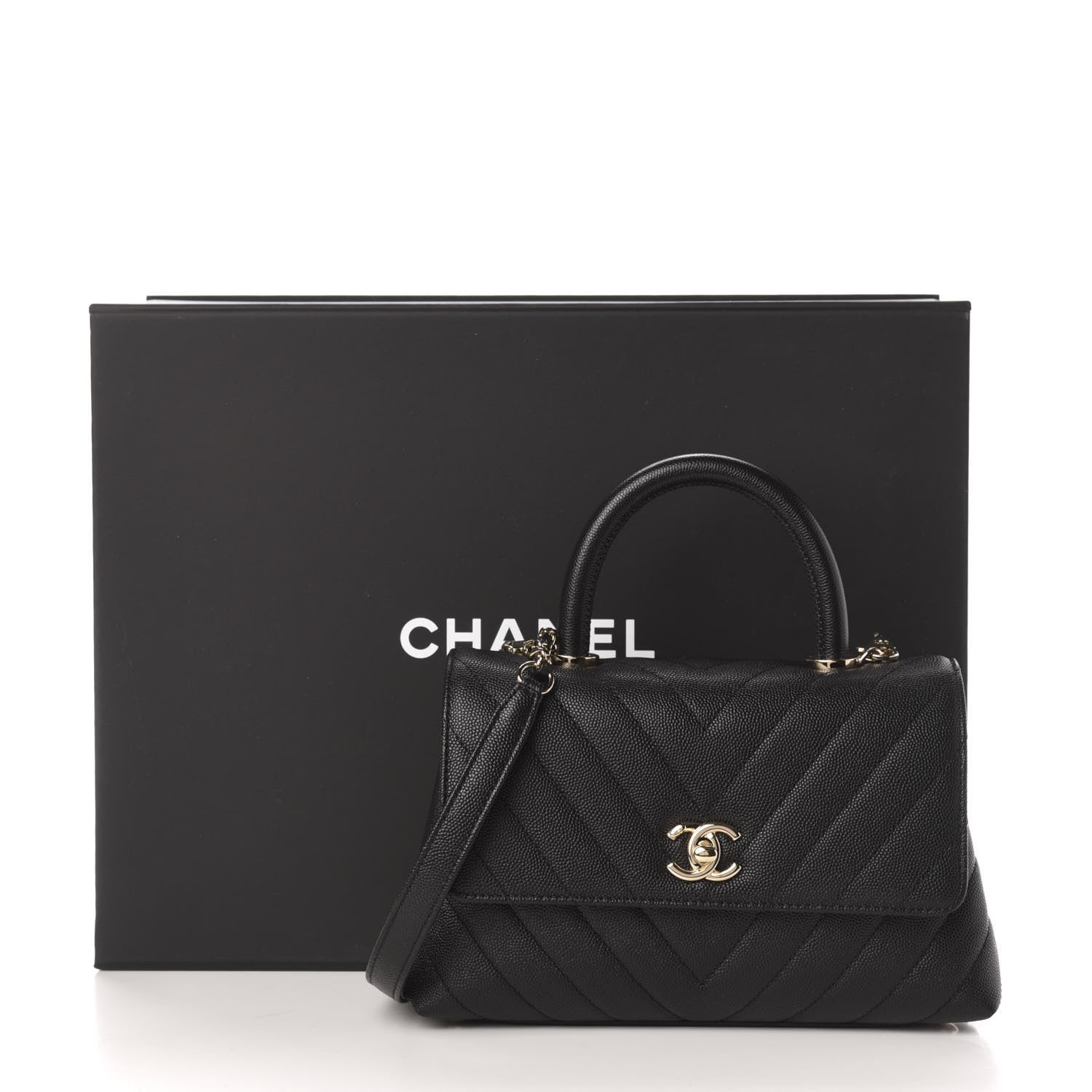 Chanel Caviar Chevron Quilted Mini Coco Handle Flap Black 11 of 11