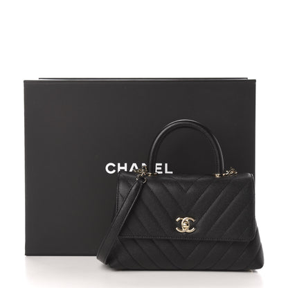 Chanel Caviar Chevron Quilted Mini Coco Handle Flap Black 11 of 11