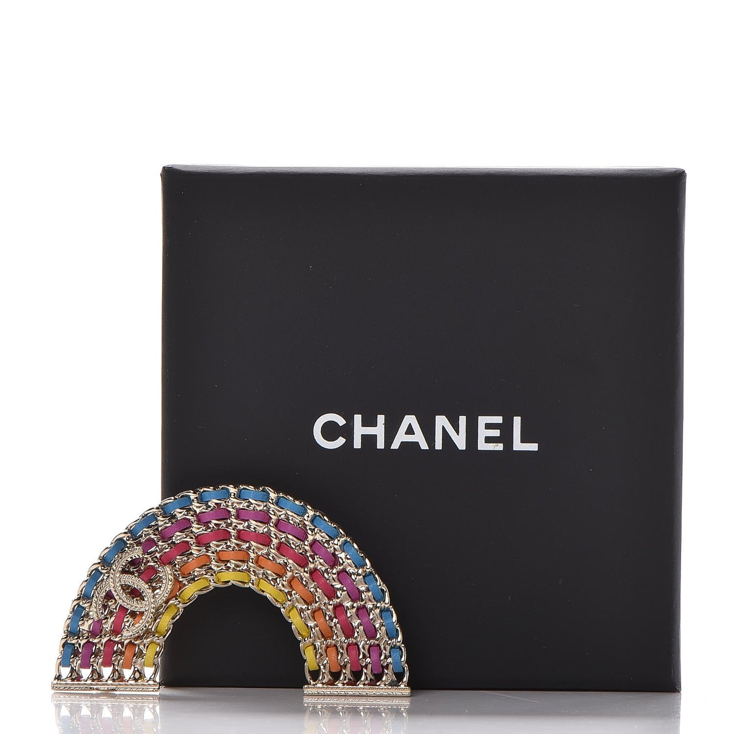 Lambskin Chain Rainbow CC Brooch Gold Multicolor