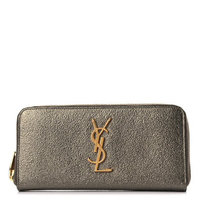Saint Laurent Metallic Calfskin Textured Continental Zip Around Wallet Gold 1 of 7
