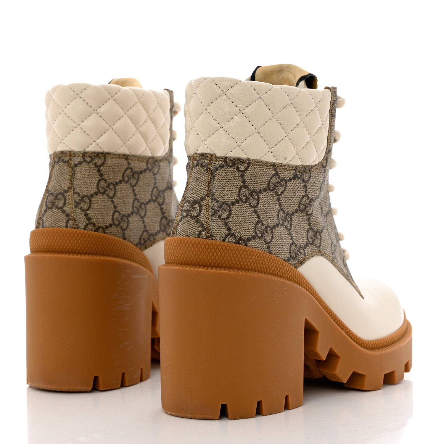 Gucci Calfskin GG Supreme Monogram Nappa Quilted Lace Up Ankle Boots 36.5 Mystic White Beige 4 of 10