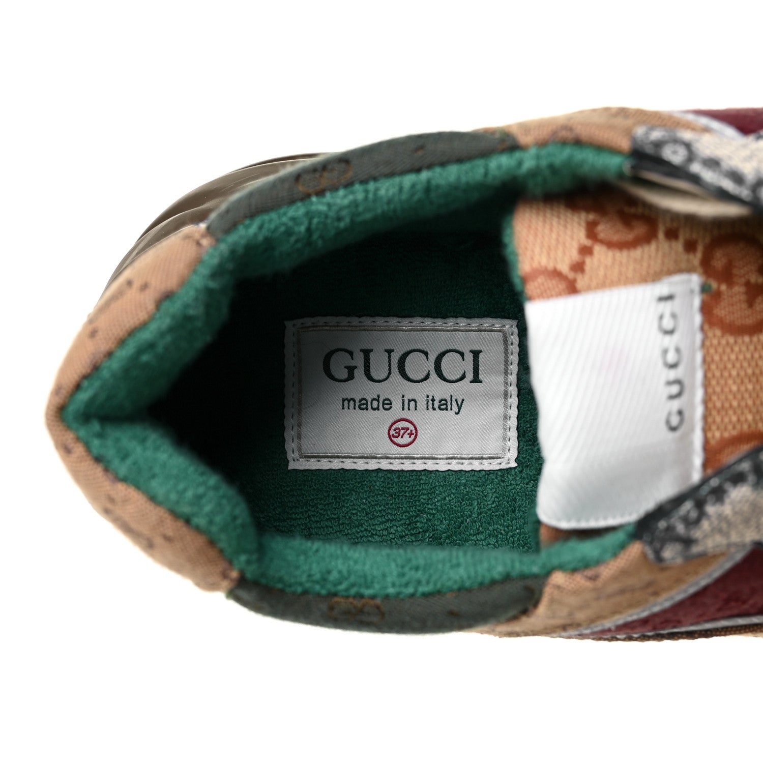 Gucci GG Supreme Monogram Mix Monogram Womens Rhyton Sneakers 37.5 Bordeaux Beige Ebony 7 of 8