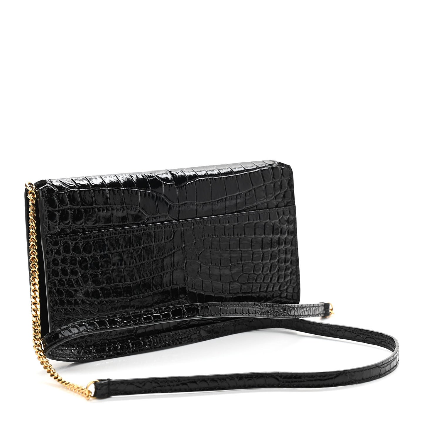 Crocodile Embossed Monogram Phone Holder Crossbody Black