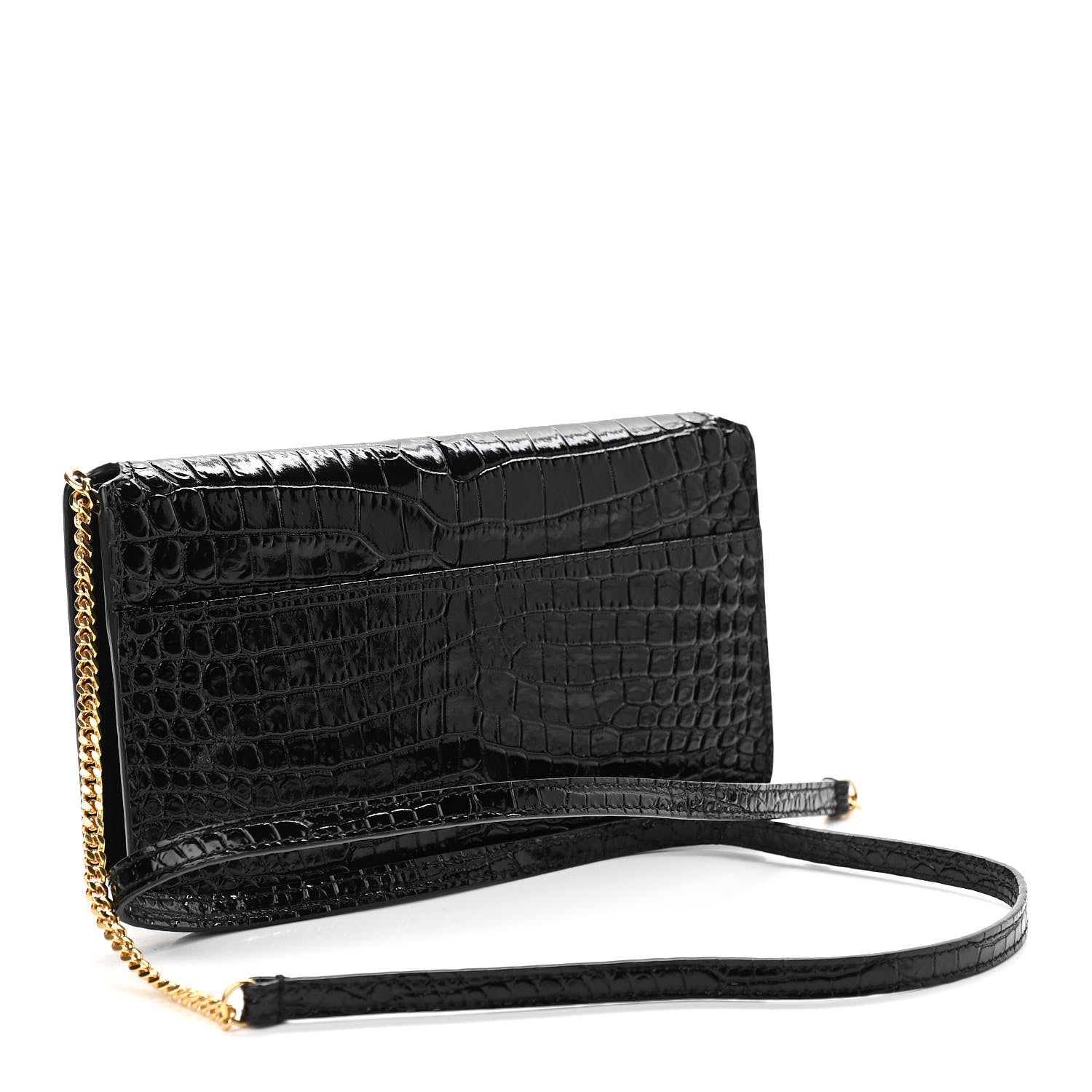 Saint Laurent Crocodile Embossed Monogram Phone Holder Crossbody Black 3 of 9