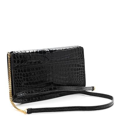 Saint Laurent Crocodile Embossed Monogram Phone Holder Crossbody Black 3 of 9