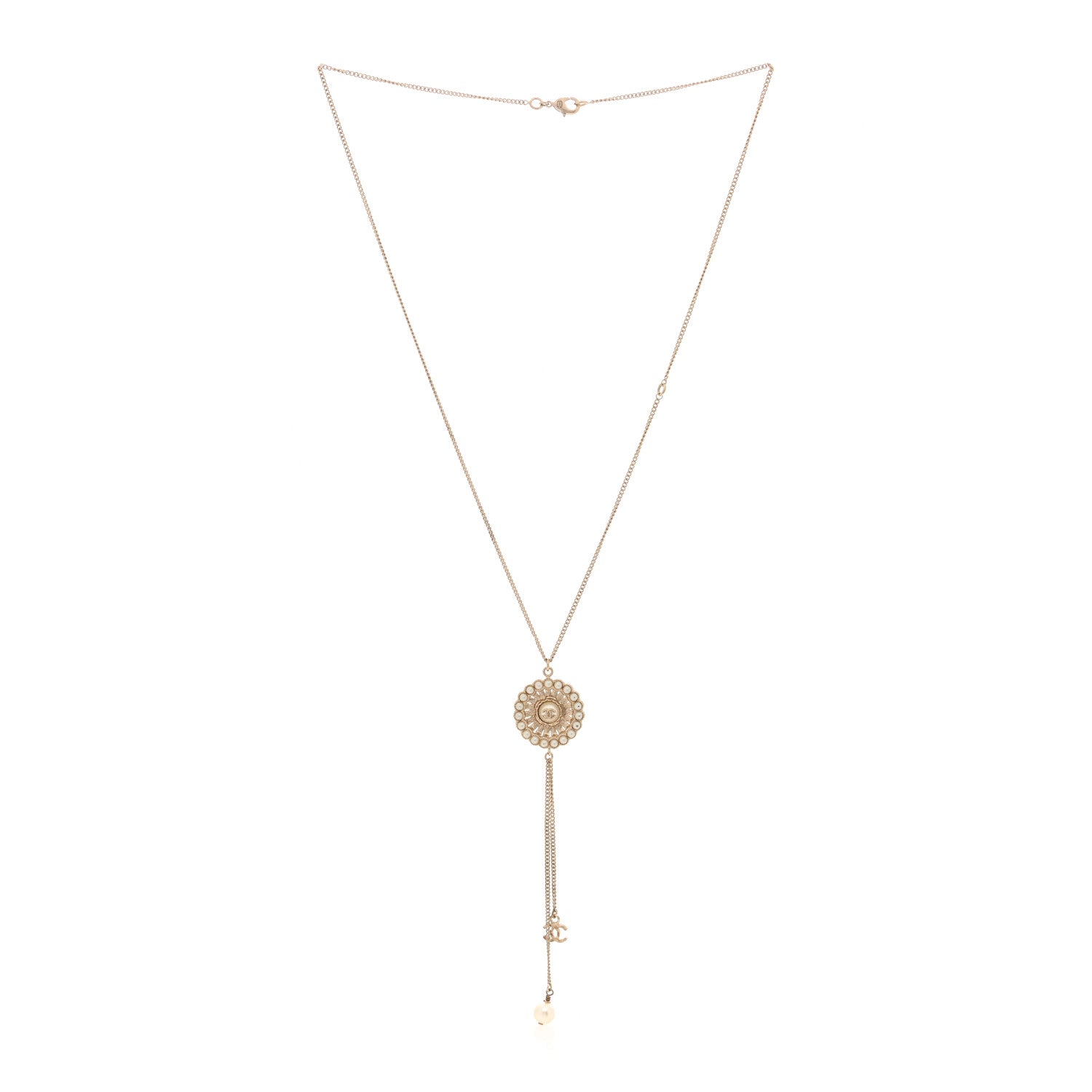 Chanel Pearl Crystal CC Pendant Necklace Gold 2 of 5