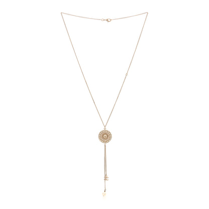 Chanel Pearl Crystal CC Pendant Necklace Gold 2 of 5