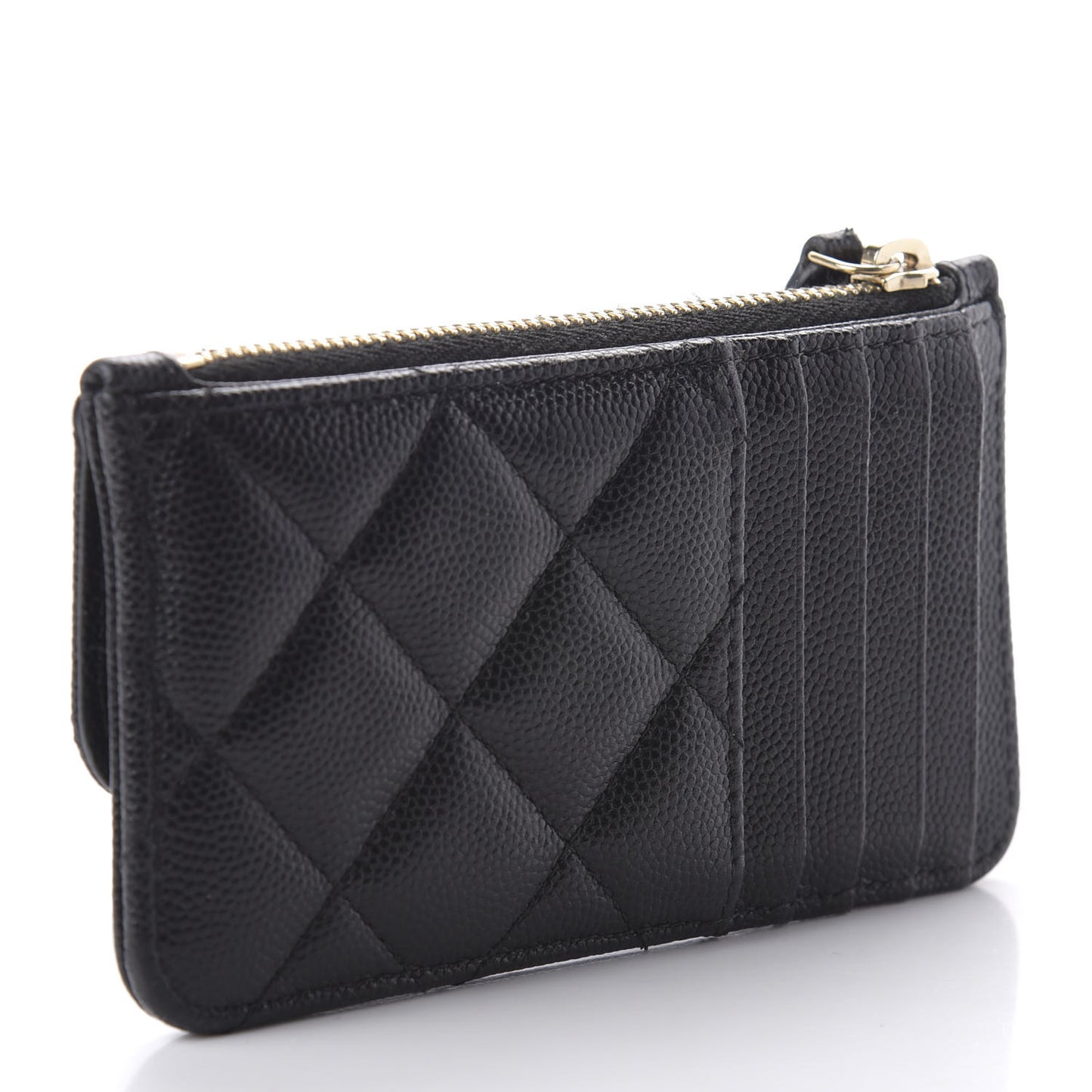 Caviar Quilted Flap Zip Card Holder Black