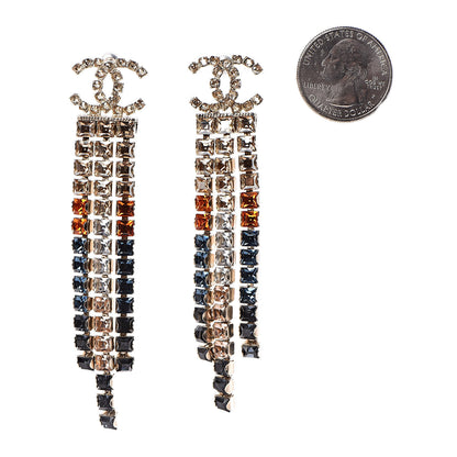Chanel Crystal Skyline CC Drop Earrings Gold Blue Black Red 2 of 5