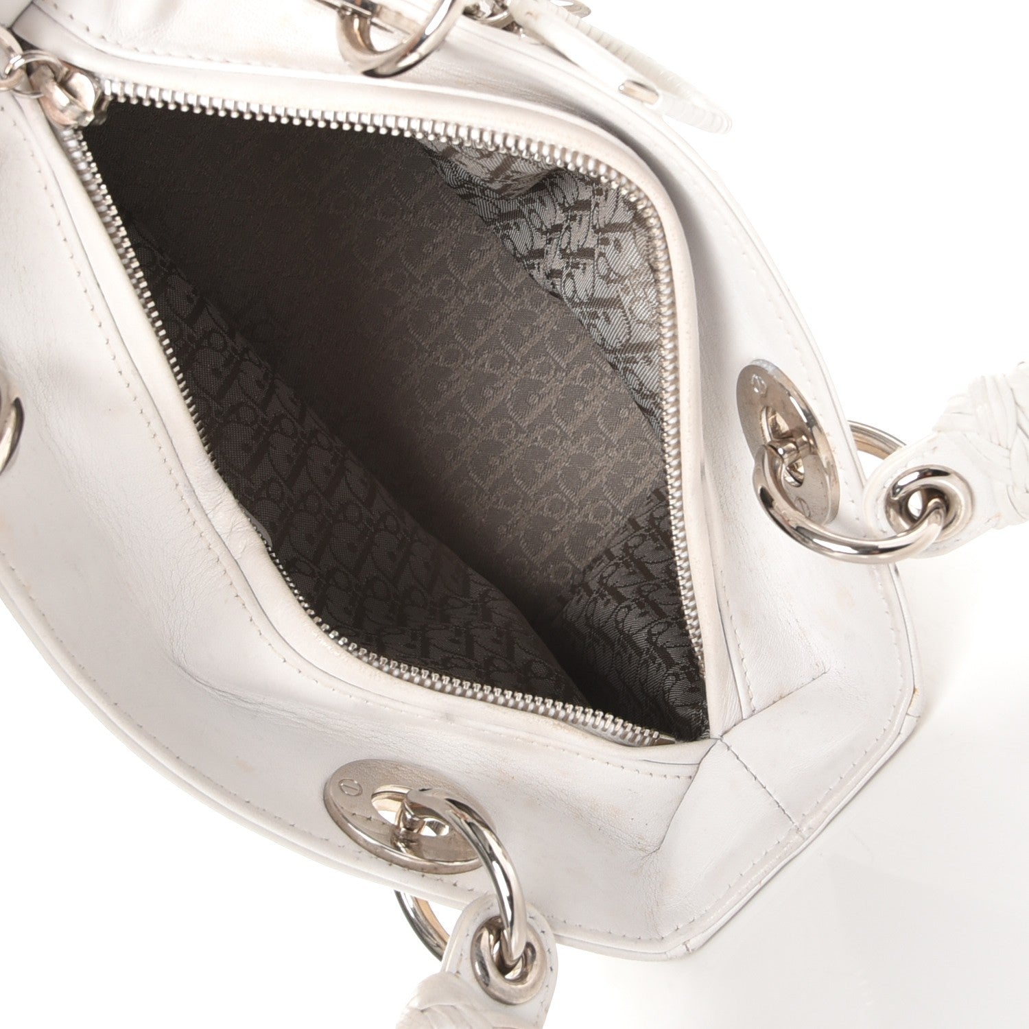 Christian Dior Lambskin Stitched Woven Medium Lady Dior White 5 of 16