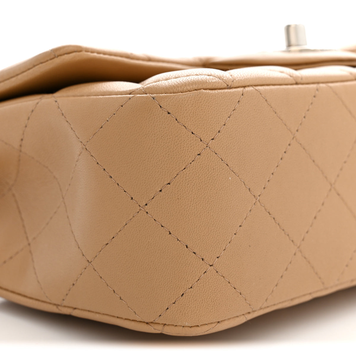 Lambskin Quilted Mini Rectangular Flap Dark Beige