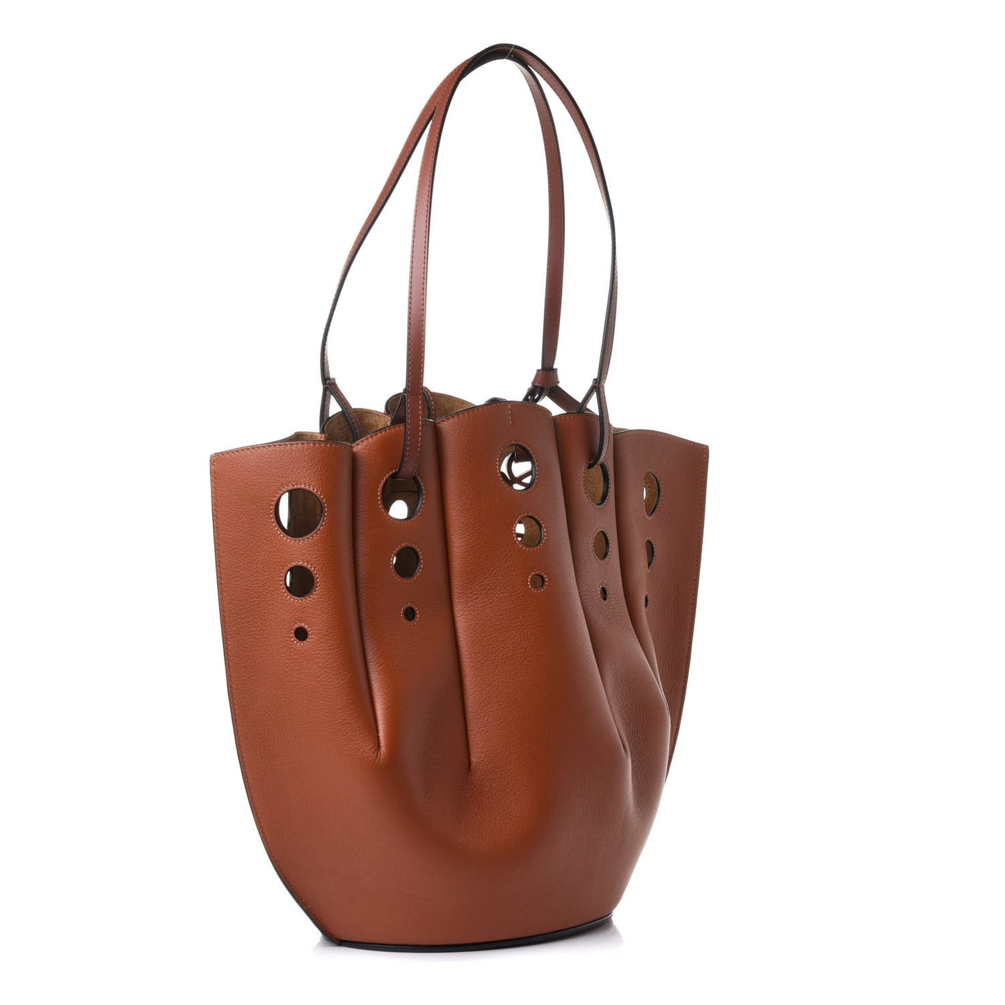 Calfskin Perforated Small Shell Tote Tan