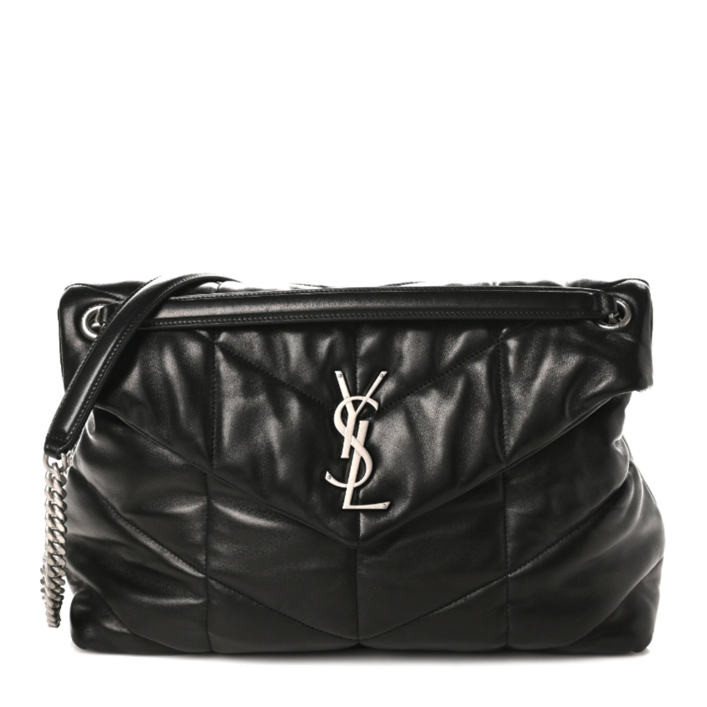 Lambskin Quilted Medium Loulou Puffer Monogram Chain Satchel Black