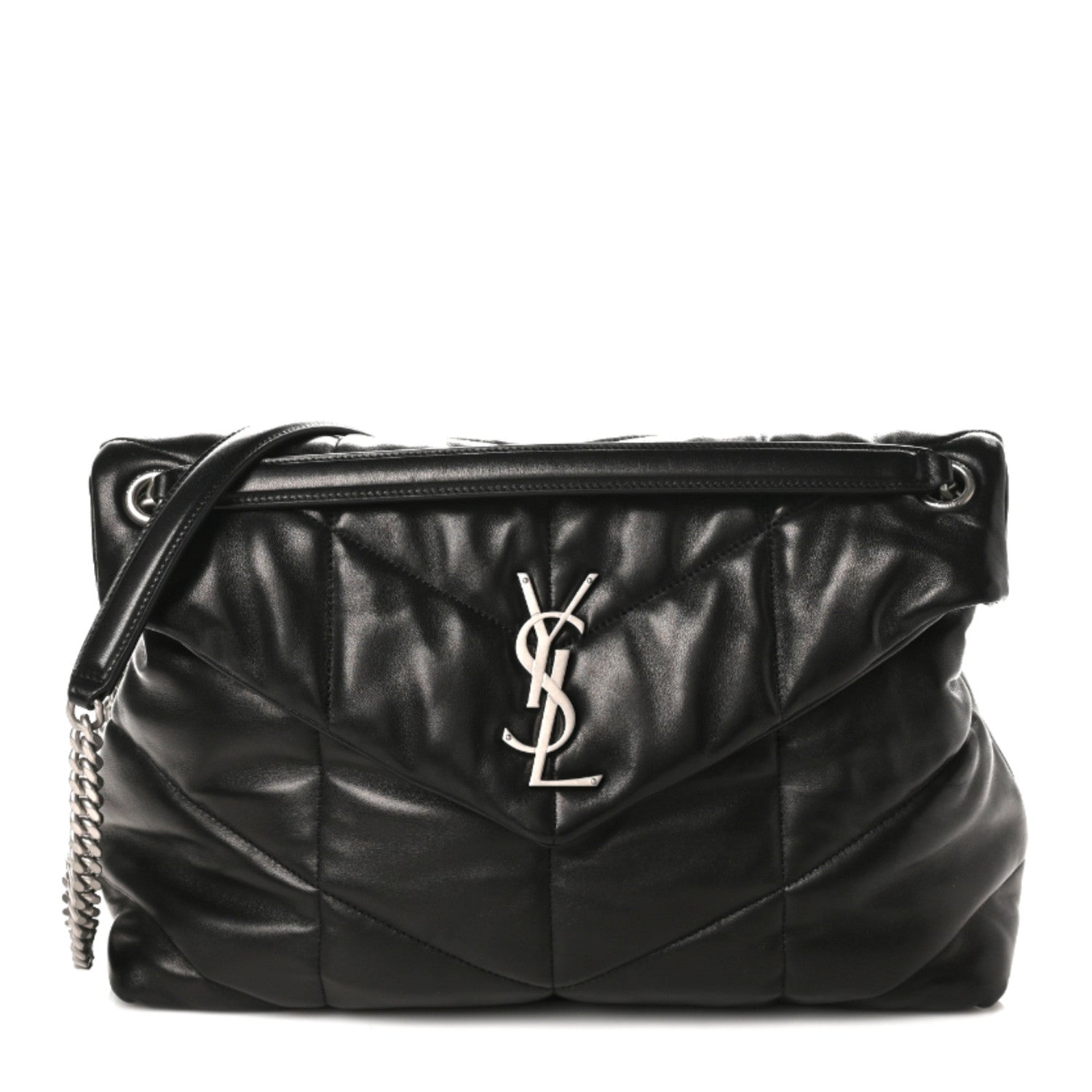 Saint Laurent Lambskin Quilted Medium Loulou Puffer Monogram Chain Satchel Black 1 of 9