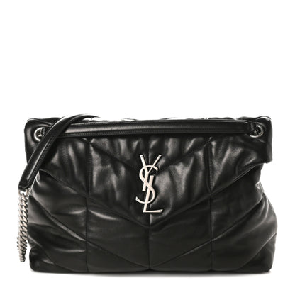 Saint Laurent Lambskin Quilted Medium Loulou Puffer Monogram Chain Satchel Black 1 of 9