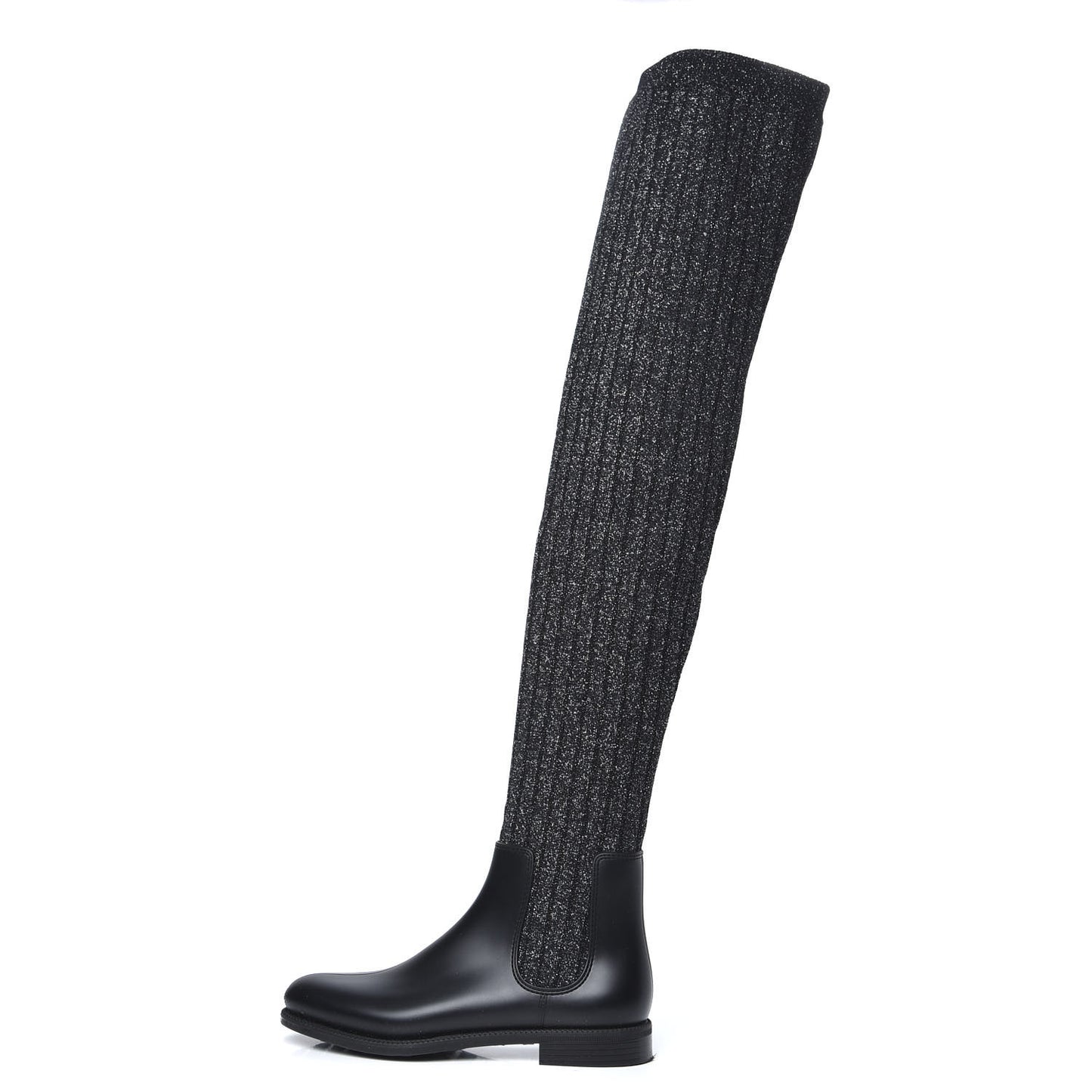 Knit Rubber Storm Over The Knee Boots 40 Black Grey