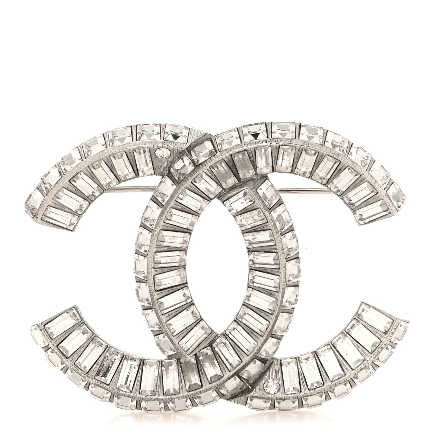 Baguette Crystal CC Brooch Silver