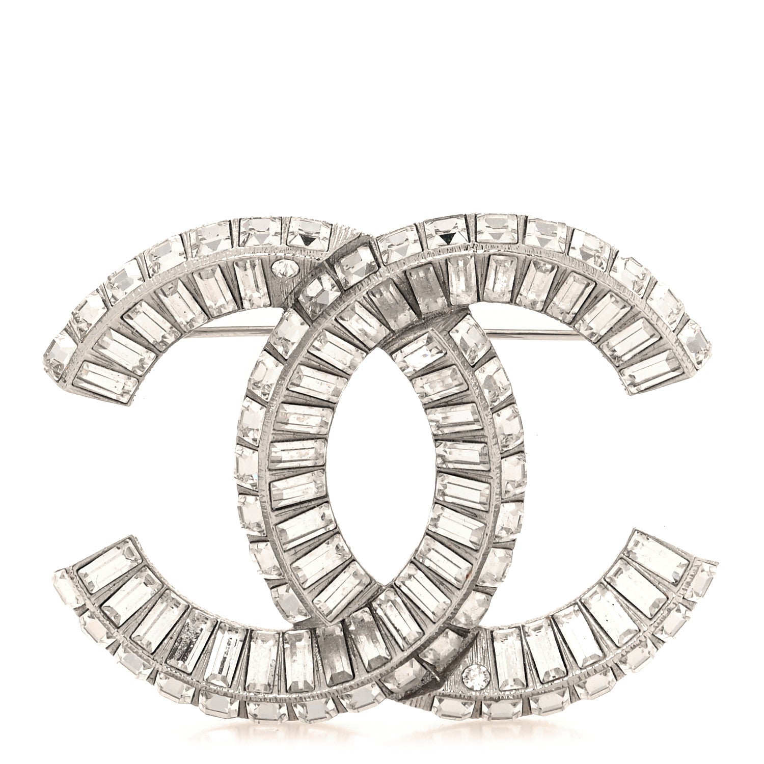 Chanel Baguette Crystal CC Brooch Silver 1 of 4