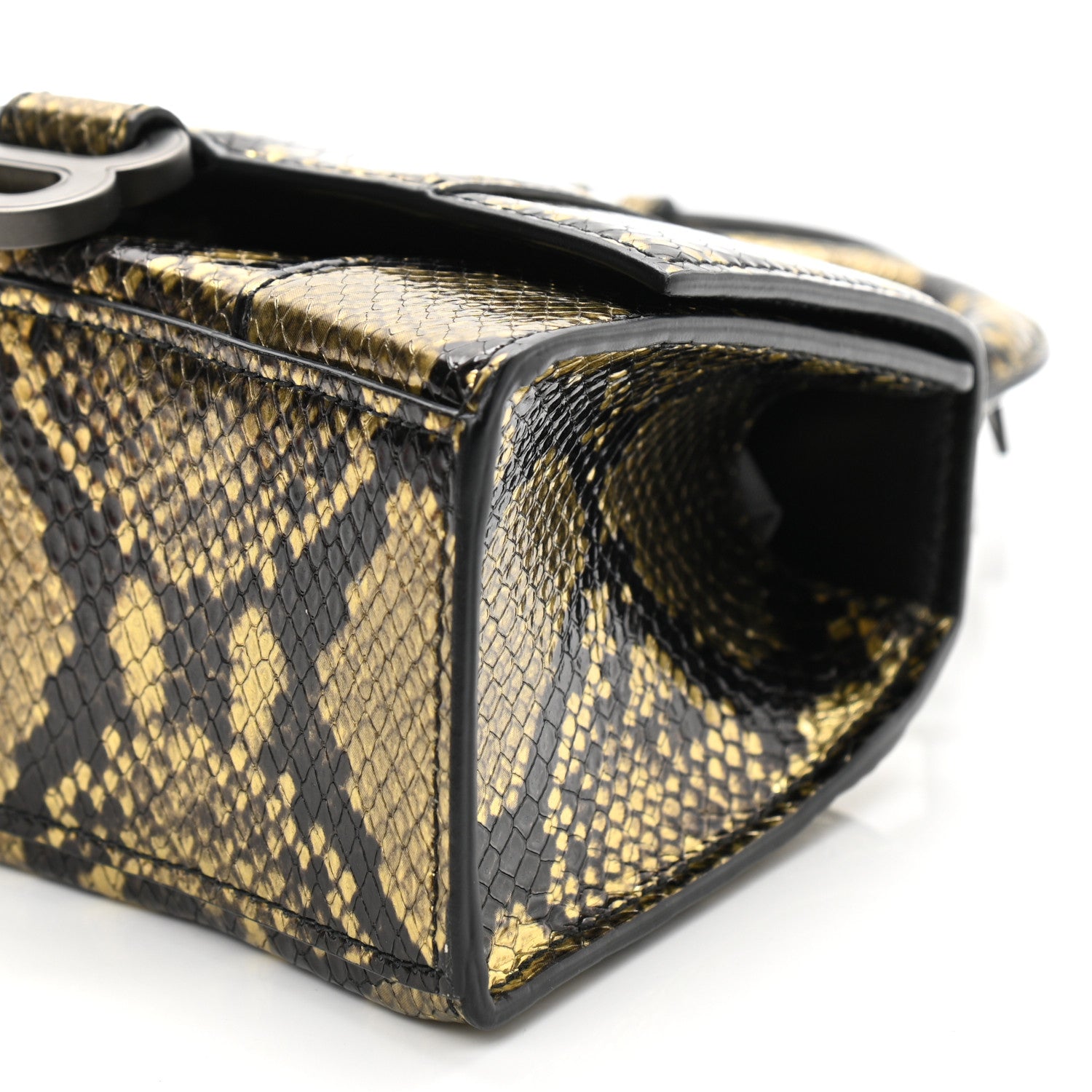 Balenciaga Shiny Calfskin Snakeskin Embossed Hourglass Top Handle Bag XS Gold Black 11 of 12