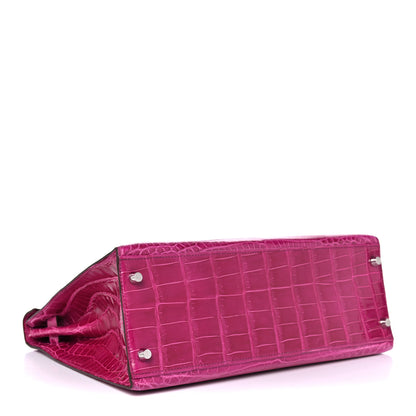 Hermes Shiny Niloticus Crocodile Kelly Sellier 32 Rose Scheherazade 4 of 27