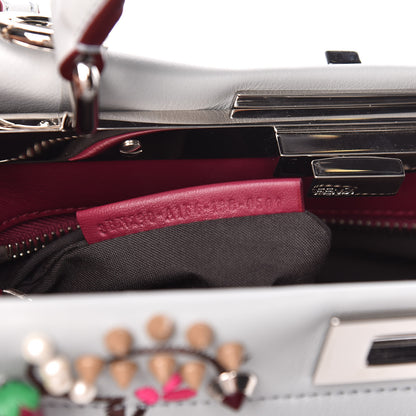 Fendi Vitello Seta Shiny Nappa Pearl Scalloped Studded Floral Embroidered Medium Peekaboo Iconic Satchel Grigio Perla Multicolor 9 of 10