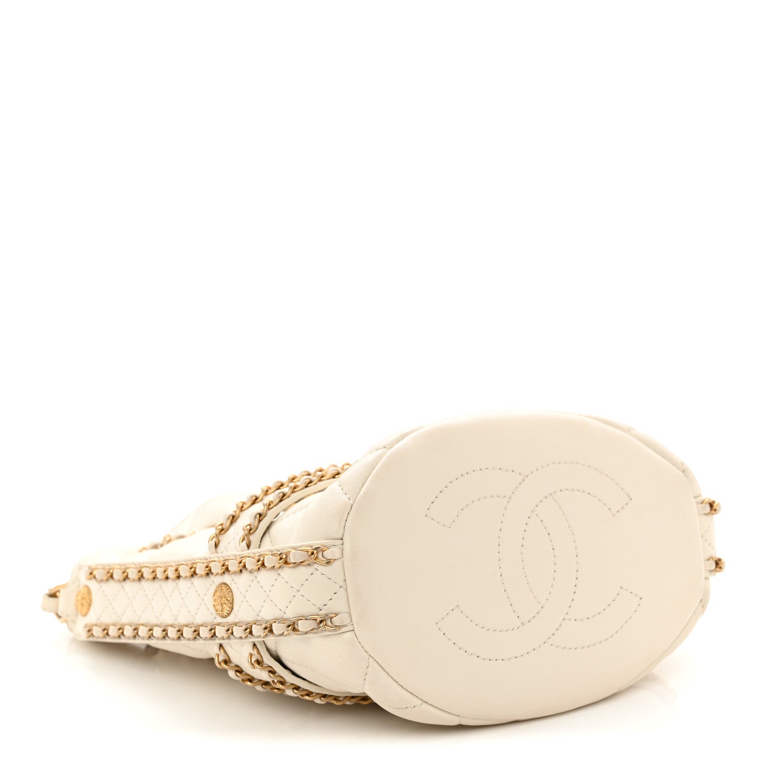 Chanel Aged Calfskin Quilted Chain Bucket Drawstring Bag White 4 of 11