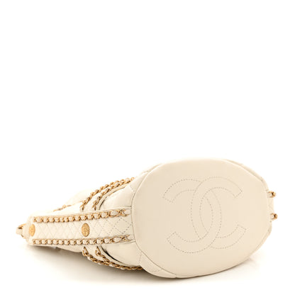 Chanel Aged Calfskin Quilted Chain Bucket Drawstring Bag White 4 of 11