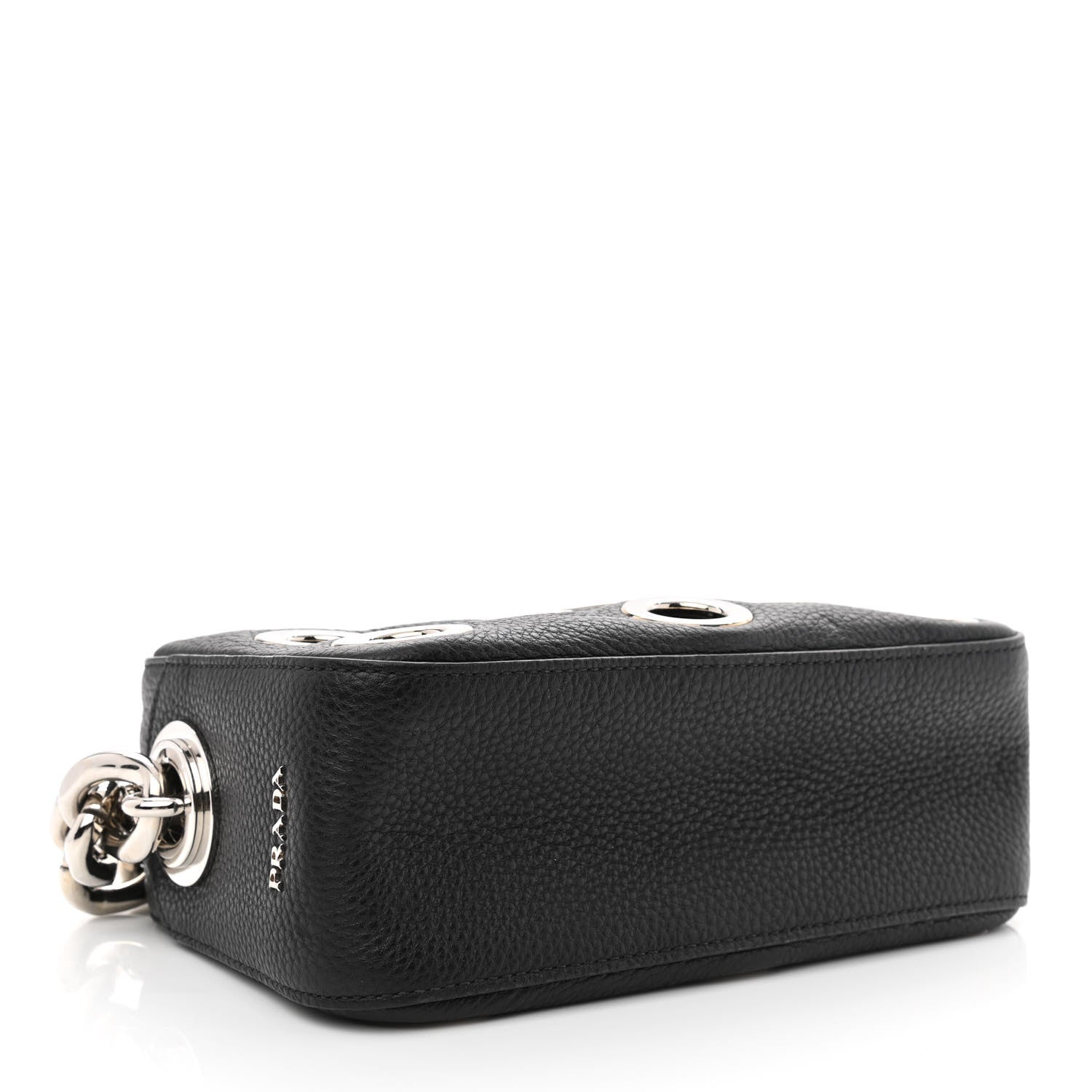 Prada Vitello Daino Grommet Chain Satchel Bag Black 6 of 17
