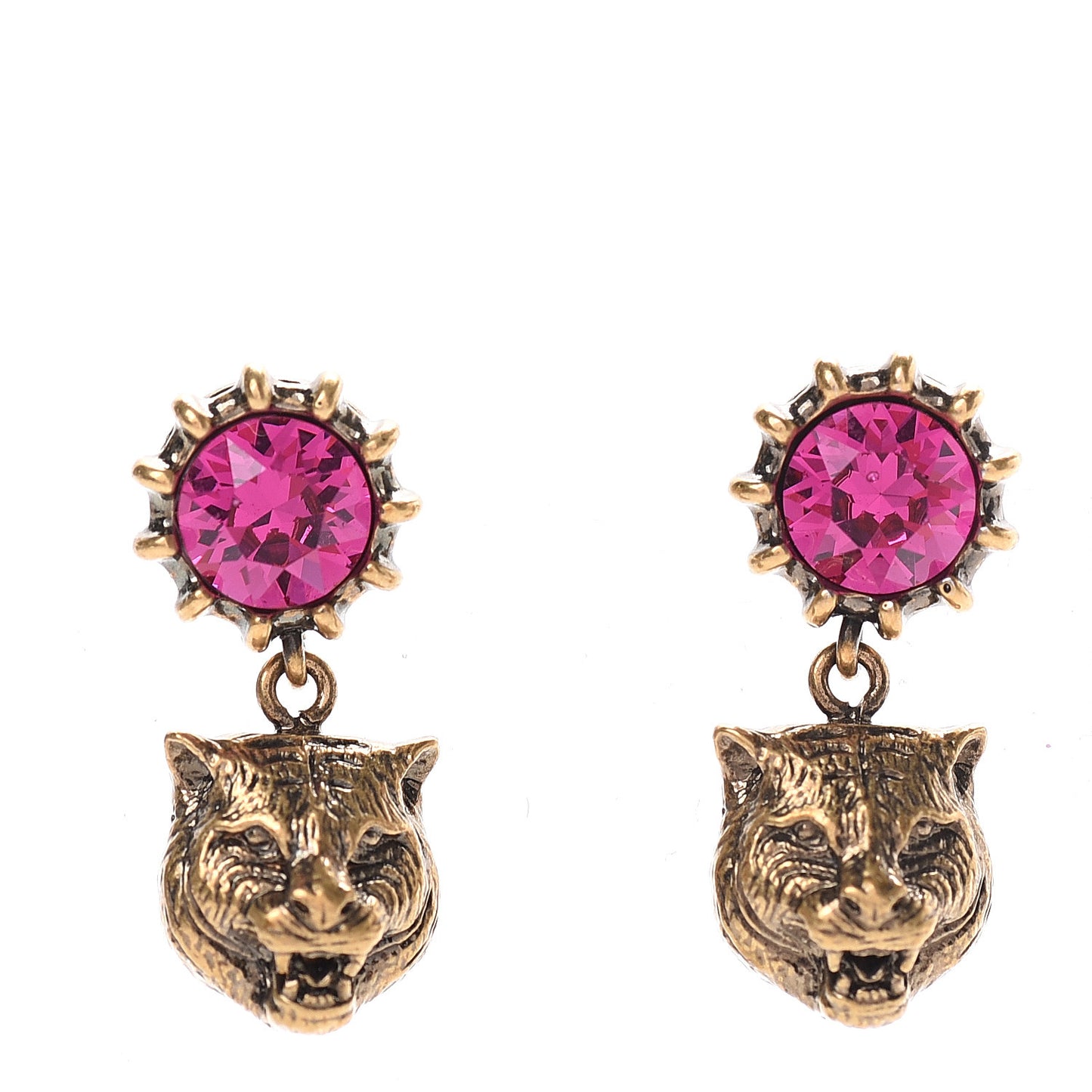 Metal Crystal Feline Earrings Aged Gold