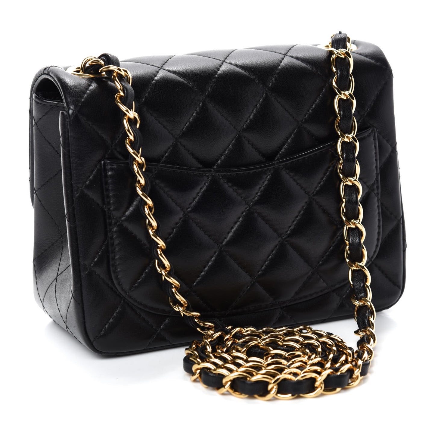Lambskin Quilted Mini Square Flap Black