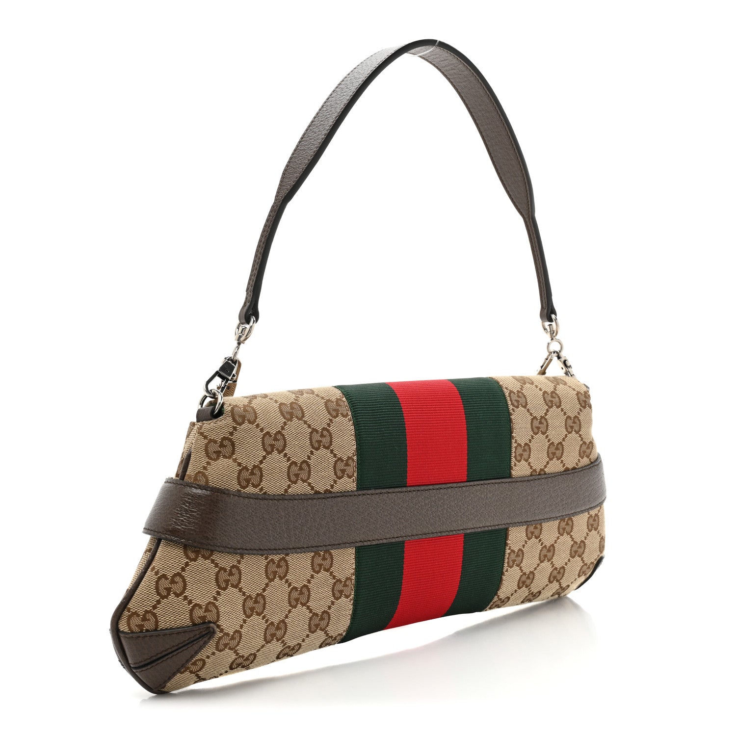 Gucci Monogram Textured Dollar Calfskin Heavy Grosgrain Web Medium Maxi Horsebit Chain Shoulder Bag Beige Ebony New Acero 3 of 9