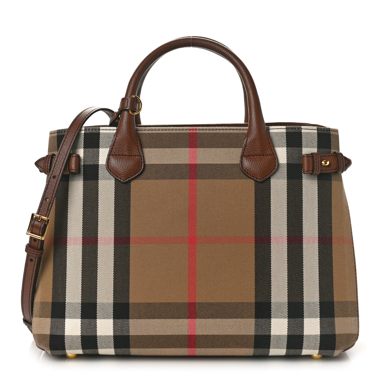 House Check Grainy Calfskin Medium Banner Tote Tan