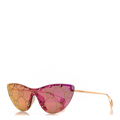 Gucci Metal Rimless Star Studded Monogram 90mm Cat Eye GG0666S Sunglasses Mirror Purple 1 of 8