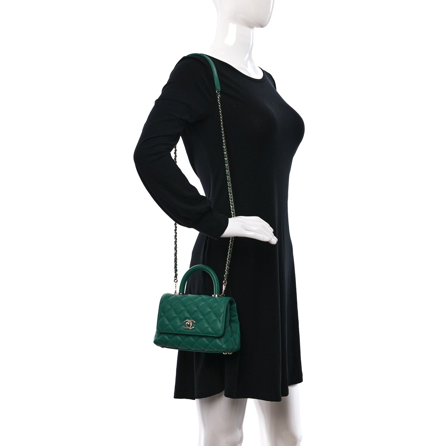 Caviar Quilted Extra Mini Coco Handle Flap Green