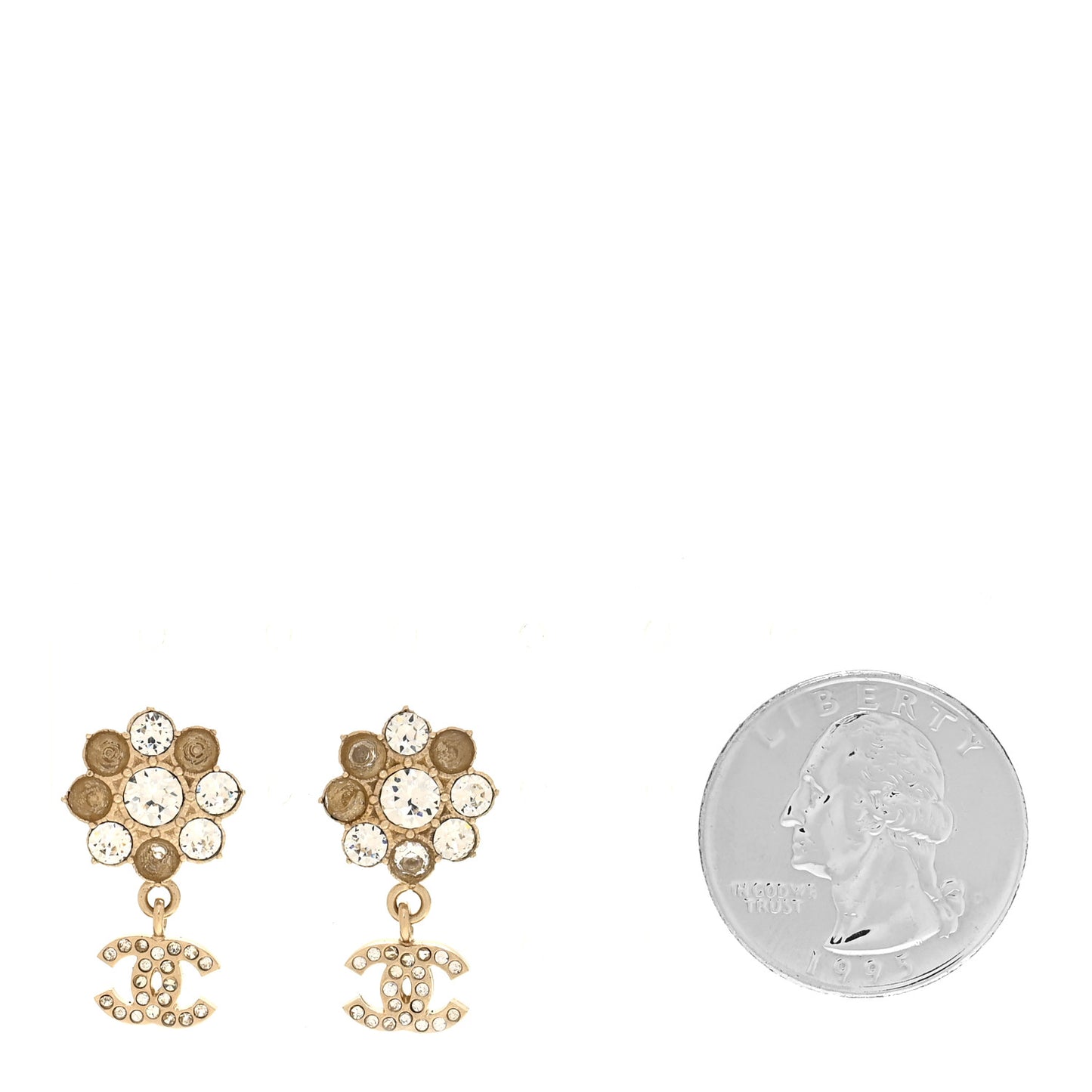 Crystal CC Flower Dangle Earrings Gold Beige