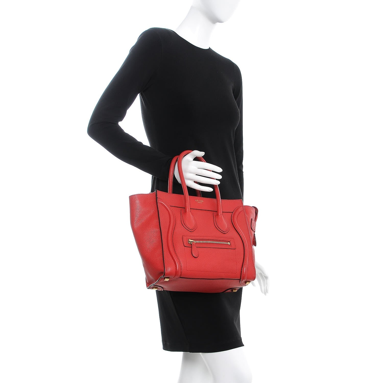 Celine Drummed Calfskin Micro Luggage Coquelicot 2 of 8